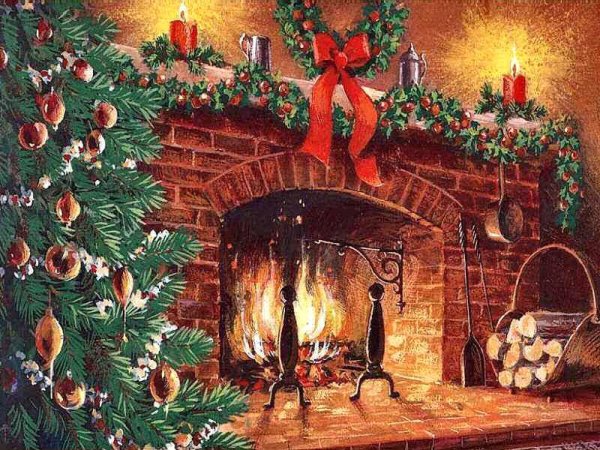 Рождественский камин акварель