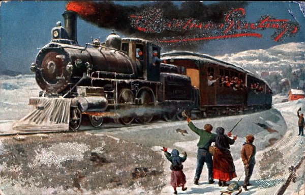 Открытка с паровозом