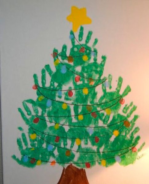 Рисование ладошками елка