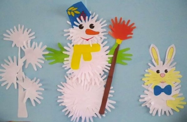 Аппликация из ладошек на новый год