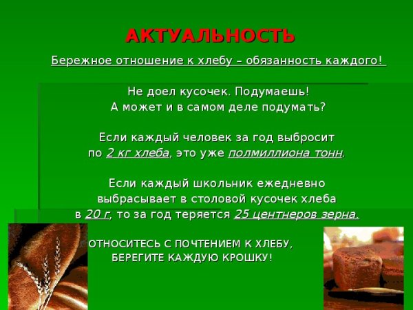 О бережном отношении к хлебу