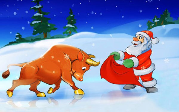 Новогодний бык с дедом Морозом