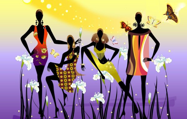 Платья на бумаге из разных материалов