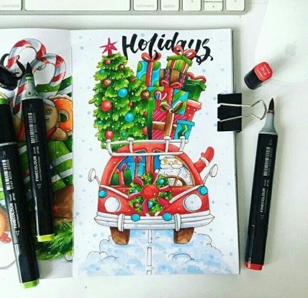 Новогодний скетч фломастерами