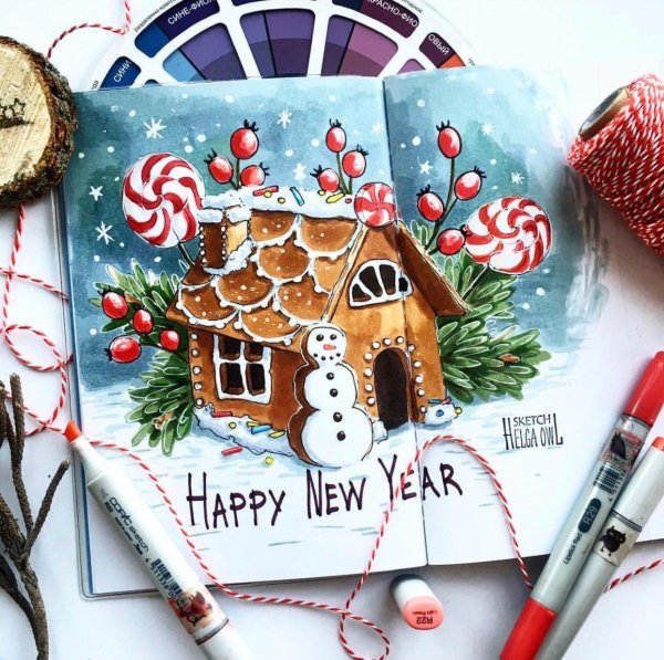 Новогодние открытки маркерами