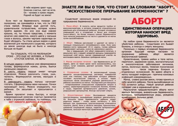 Осложнения после аборта памятка