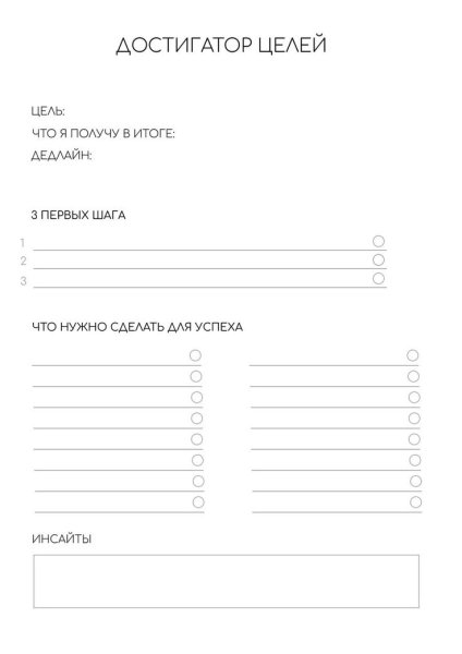 Достигатор цели чек лист