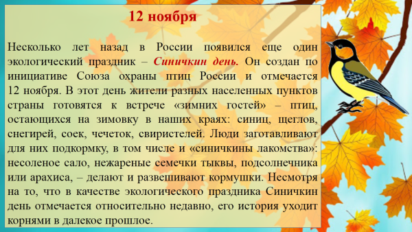 Синичкин день акция Покормите птиц