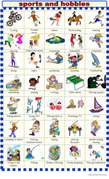 Виды спорта на английском задания