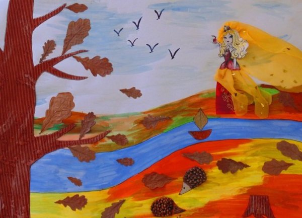 Осенняя картина из листьев девушка