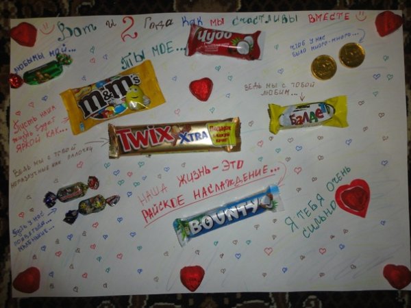 Подарок с шоколадками на ватмане