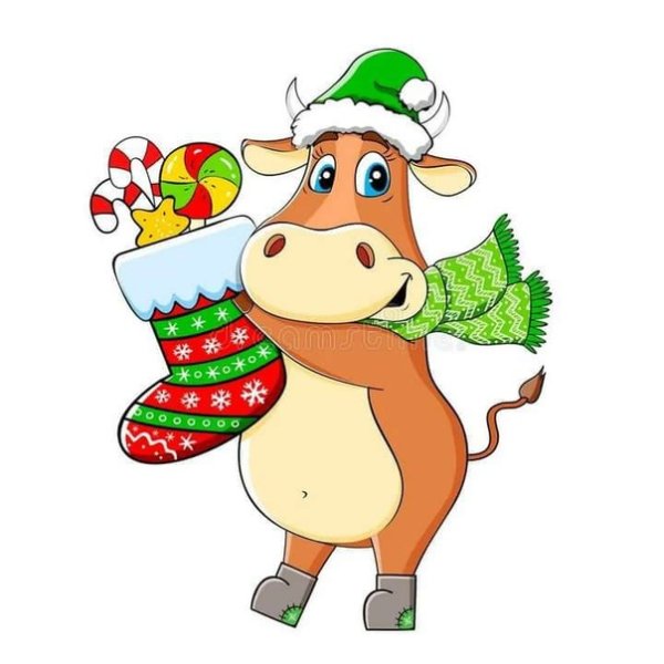 Плакат с коровой новогодний