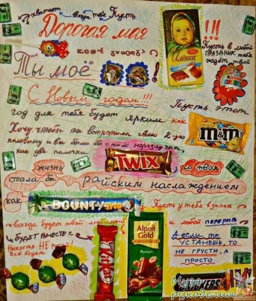 Поздравительный плакат с конфетами