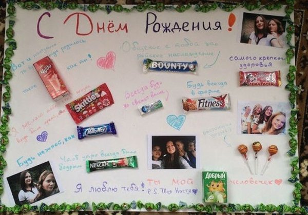 Плакат поздравление с днем рождения со сладостями