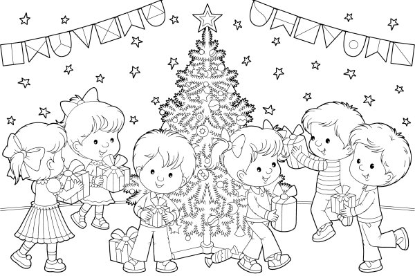 Новогодняя открытка раскраска