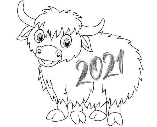 Раскраска быка на новый год 2021