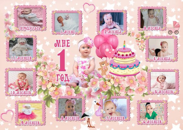 Плакат на 1 годик девочке