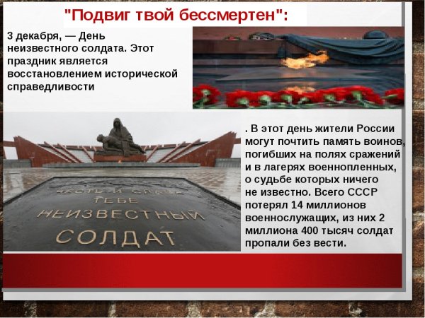 Неизвестный солдат имя твоё неизвестно подвиг твой бессмертен