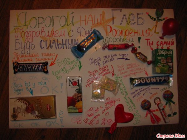 Плакат со сладостями на день рождения маме