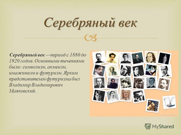 Серебряный век в литературе Писатели и поэты