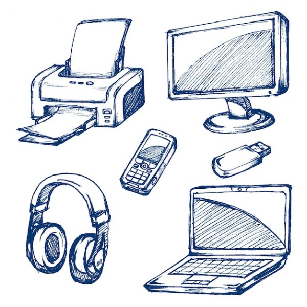 Нарисованный телефон и компьютер