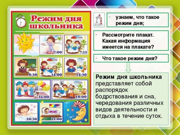 Режим дня школьника начальных классов