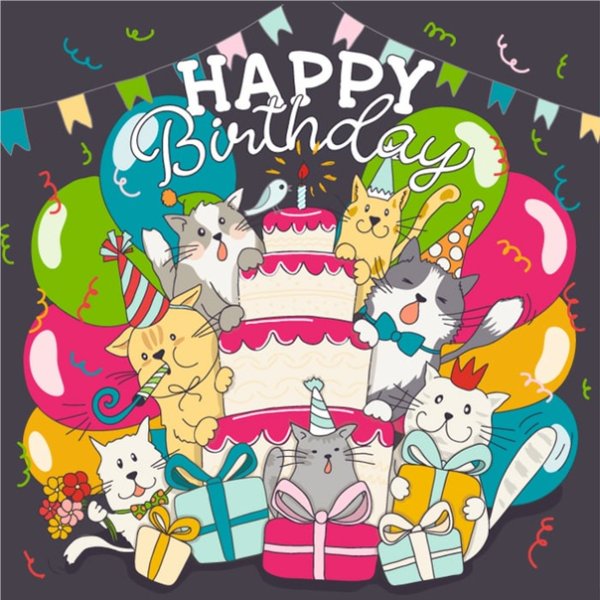 Открытка Happy Birthday с котами