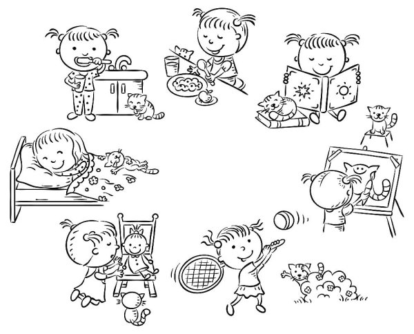 Распорядок дня школьника раскраска