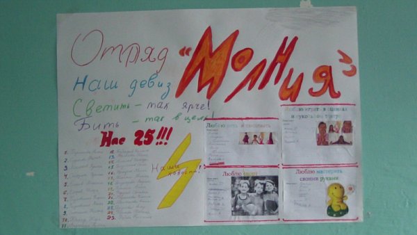 Отрядный уголок в лагере молния