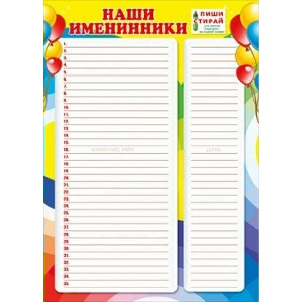 Список именинников в детском саду