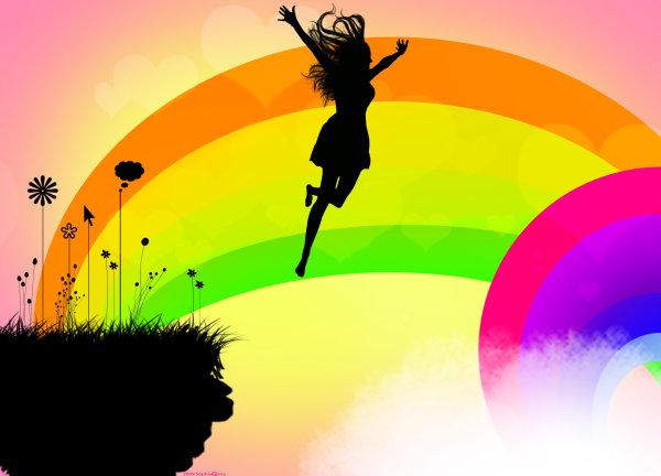 Девушка на фоне радуги
