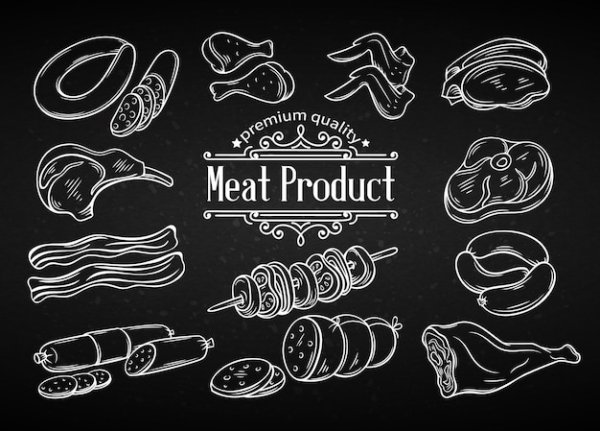 Мясные изделия на меловой доске
