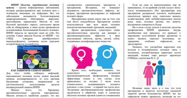 Памятка профилактика заболеваний передающихся половым путем