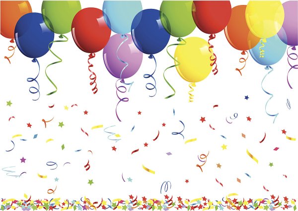 С днём рождения с воздушными шариками горизонтальный рисунок