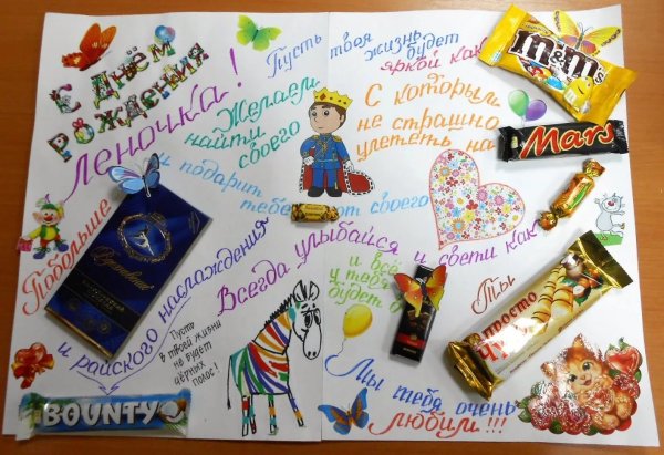 Плакат подруге на др со сладостями