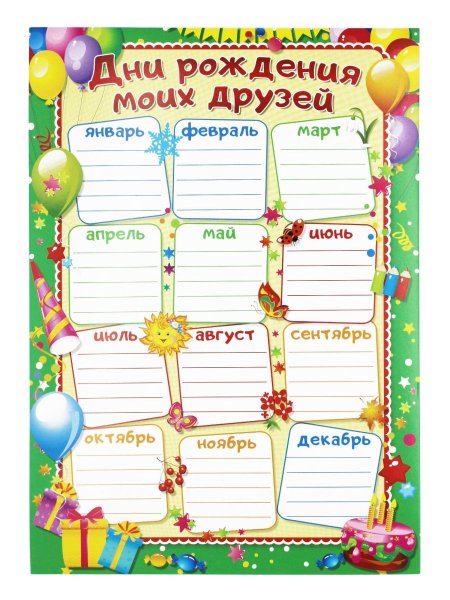 Список дней рождений шаблон