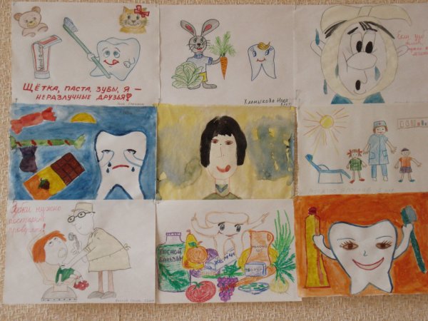 Детские рисунки на тему зубы