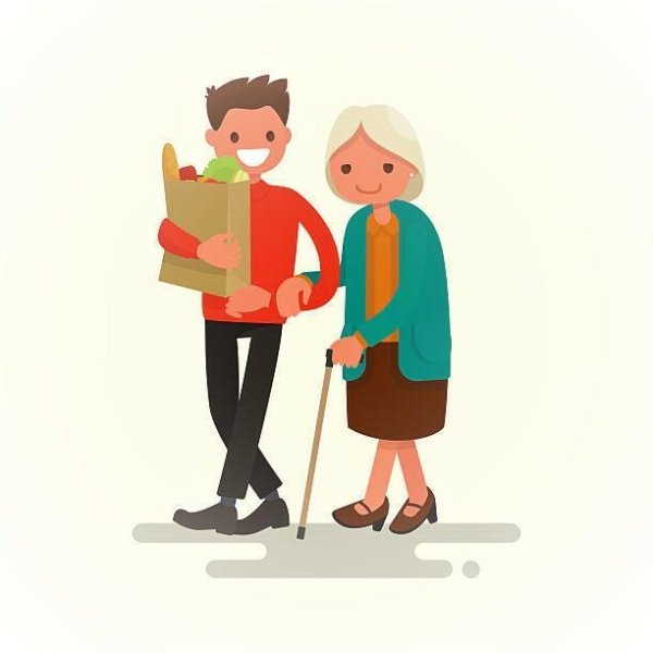 Мальчик помогает бабушке