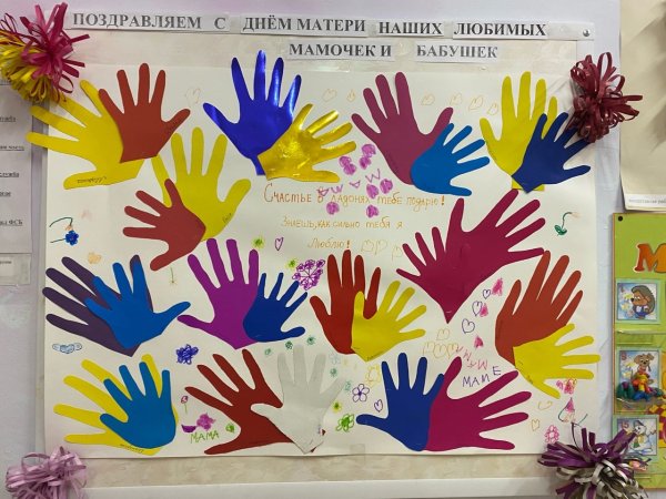 Плакат из ладошек ко Дню матери