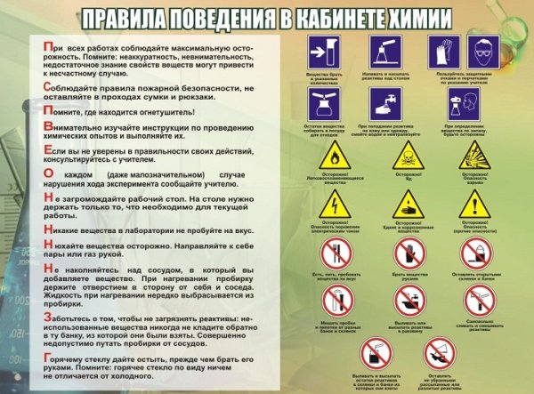 Правила безопасного поведения учащихся на уроках химии