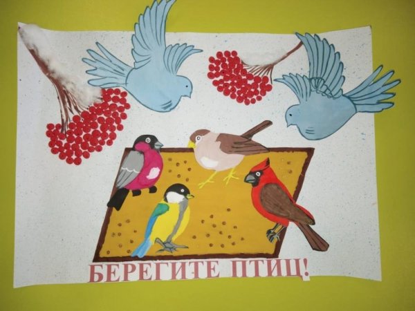 Птицы зимой рисунки