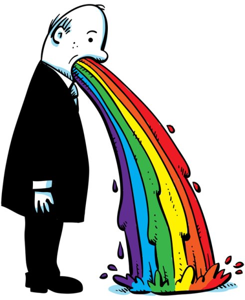 Человек рыгает радугой