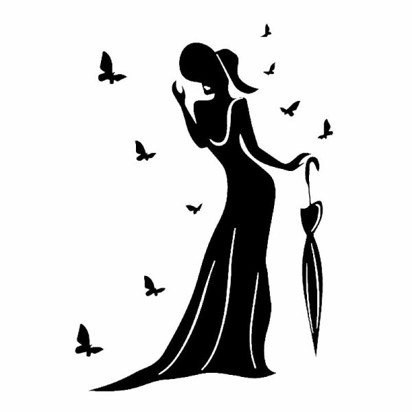 Женщина в шляпе с зонтом силуэт