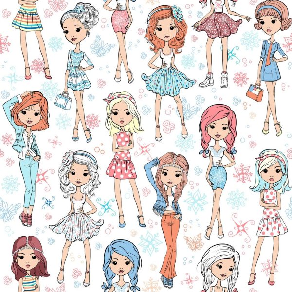 Нарисованные девочки для скрапбукинга