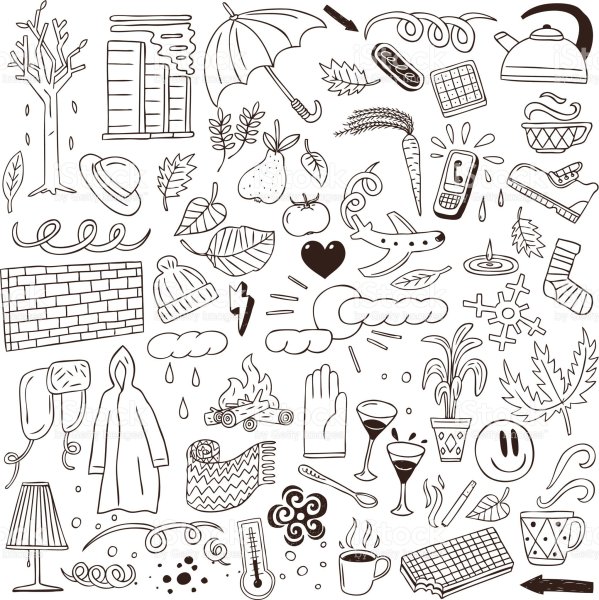 Осенние наклейки чб