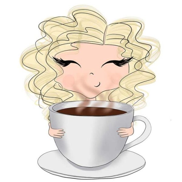 Нарисованная девушка с чашкой