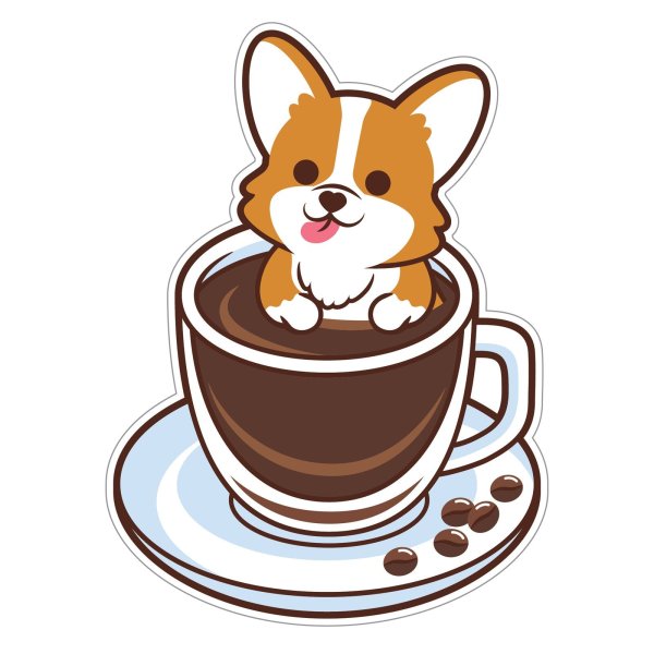 Корги с кружкой стикер