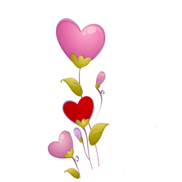 Сердечки и цветочки на прозрачном фоне