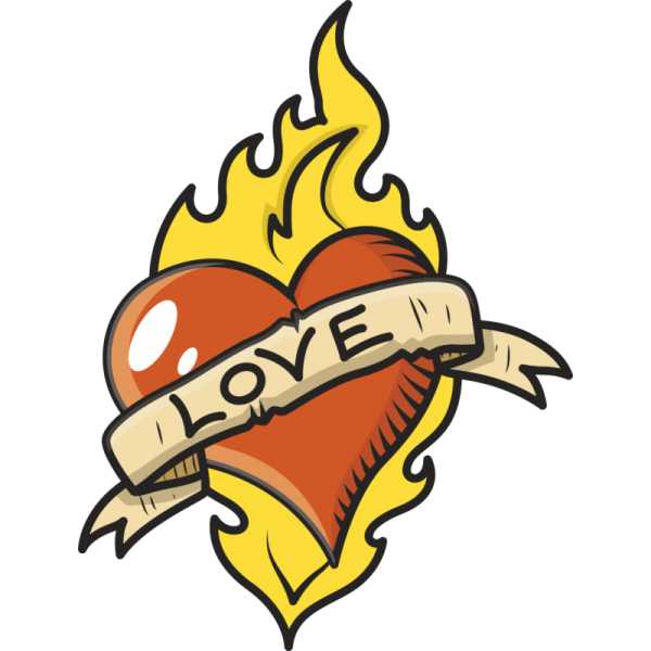 Тату сердечко с огнем