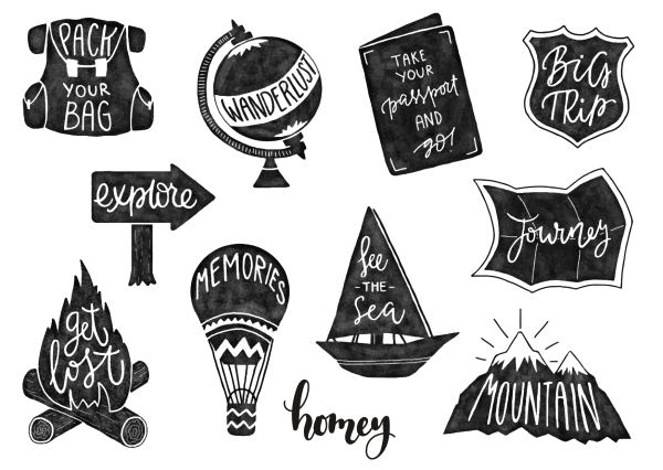 Стикеры путешествие чб